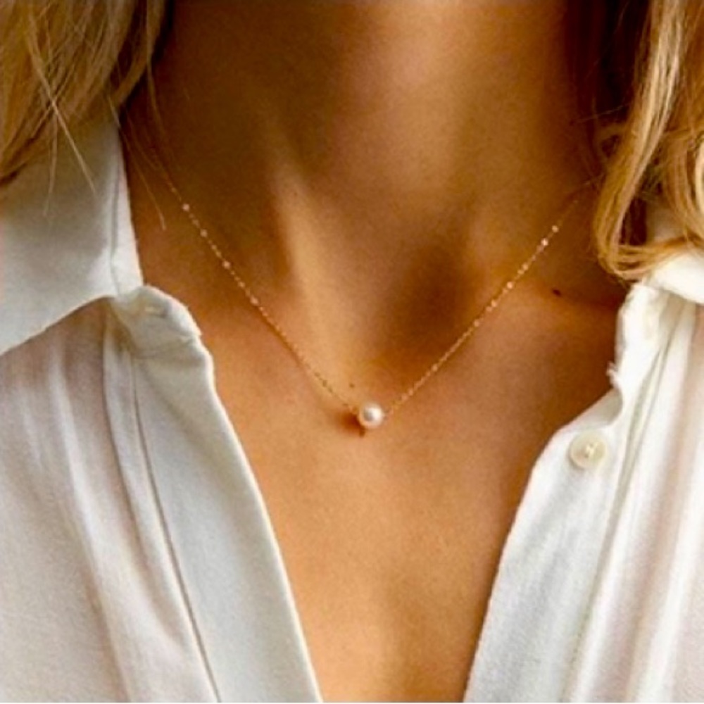 14k Gold Plated Chain Single Pearl Necklace